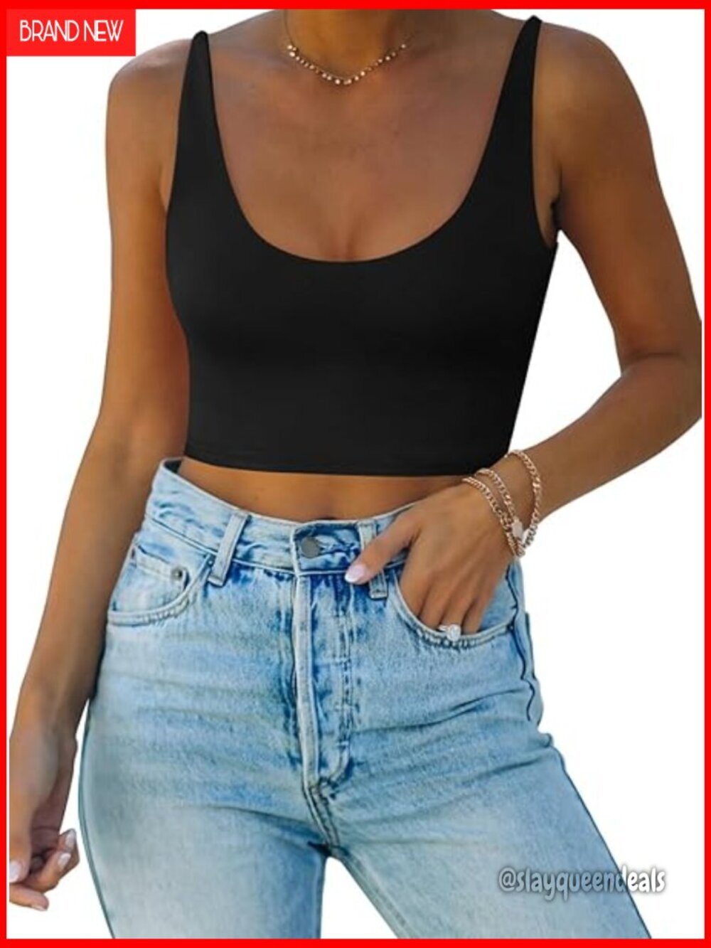 Double Lined Seamless Crop Tank Top, Scoop Neck, Fitted, Recycled Material